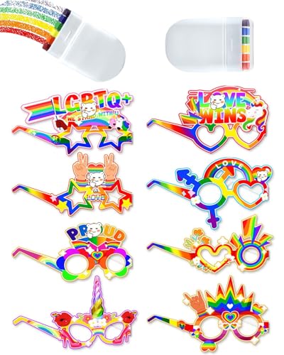 TPZORJX 8 pcs LGBT Gay Pride Partybrillen,Mit 2 Gesichtsfarben,Lustige Regenbogen LGBTQ Flagge Herz Schwule Papier Brille Gay Pride Foto Requisiten für Männer Frauen Gay Pride Paraden Feiern deko von TPZORJX