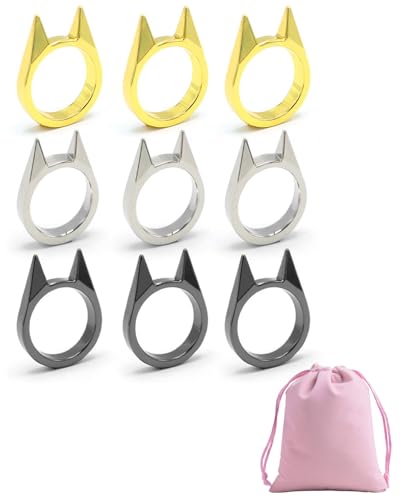 TPZORJX 9PCS Katzenohren Ring Zinklegierung, Niedliche Katzenringe Set Kreativer Self Defense Ring Selbstverteidigung Katzenringe Freundschaftsringe Dekoration Legal Ring，Mit 1 Aufbewahrungstasche von TPZORJX