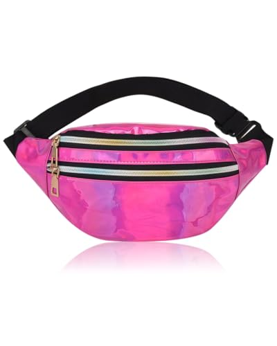 TPZORJX Bauchtasche Mode Wasserdicht Gürteltasche Fächer mit Reißverschluss Verstellbarer Reflektierender Gurt Hüfttasche für Damen und Herren Party Festival Sport Outdoor Travel - Rosenrot von TPZORJX