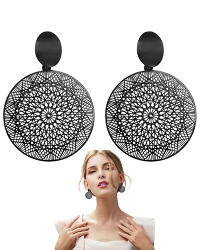 TPZORJX Boho Schwarze Blumenohrringe Vintage Dot Studs Lace Disc Drop Dangle Ohrringe Einzigartige schwarze geometrische Tattoo-Spitzen-Creolen Statement Runde Ohrringe Schmuck für Frauen und Mädchen von TPZORJX