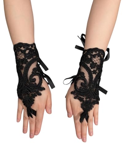 TPZORJX Damen Fingerlos Spitze Handschuhe Kurz Blumen Bestickt Handschuhe Schwarze Teeparty Handschuhe Opernball Hochzeit Party Halloween Kleid Accessoires TPZORJX Damen Fingerlos Spitze Handschuhe Kurz Blumen Bestickt Handschuhe Schwarze Teeparty Handschuhe Opernball Hochzeit Party Halloween Kleid Accessoires von TPZORJX