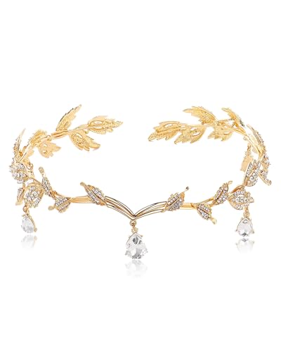 TPZORJX Elfen Kopfschmuck, Tiara Elfe, Blatt Hochzeit Tiara Krone, Feen Kopfschmuck Damen, Elfenkrone Schmuck, Feen Krone,Strass Kristall Braut Tiara,Prinzessin Kristall Tiara Headwear Frauen Mädchen von TPZORJX