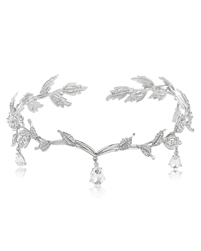TPZORJX Elfen Kopfschmuck,Tiara Elfe, Blatt Hochzeit Tiara Krone,Feen Kopfschmuck Damen,Elfenkrone Schmuck,Feen Krone,Strass Kristall Braut Tiara,Prinzessin Kristall Tiara Headwear für Frauen Mädchen von TPZORJX
