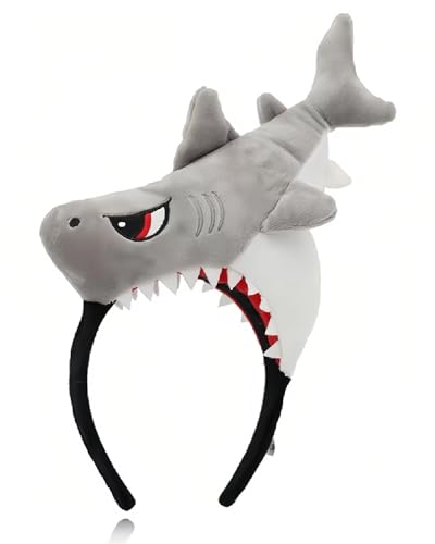 TPZORJX Hai Kopfband Plush Hai Hut Cute Tier Kopfbedeckung Plush Tier Kopfband Hai Kostüm Kopfbedeckung Hai Party Hüte Für Männer Frauen(Grau) von TPZORJX