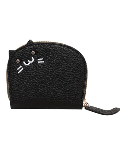 TPZORJX Kartenetui Damen Leder, Süße Katze Kreditkartenetui mit RFID Schutz, Klein Reißverschluss Kartenhalter Geldbörse von TPZORJX
