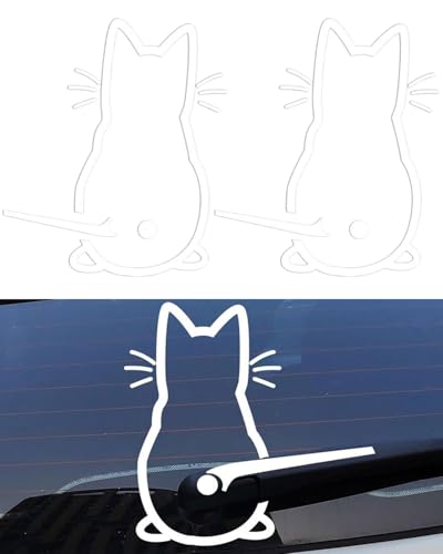 TPZORJX Katzen Wischer Aufkleber, 2 pcs Reflektierend Scheibenwischer Aufkleber Lustiger Cartoon Kätzchen Auto Aufkleber, Auto Körper Aufkleber Lustige Katze Auto Scheibenwischer Aufkleber von TPZORJX