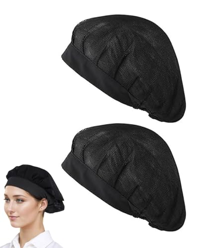 TPZORJX Kochmützen - 2 PCS Kochmütze für Küche Kochen, Chef Hut Verstellbar Catering Service Haarnetz Küche Wiederverwendbare Mesh Dining Beanie Kochhaube Damen Herren(Schwarz) von TPZORJX