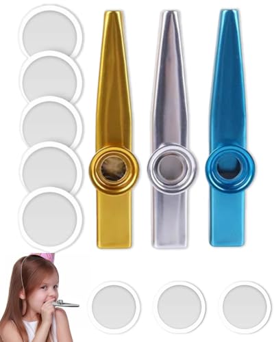 TPZORJX Metall Kazoos,3 Stück kazoos,Kazoo Instrument, mit 8 Austauschbaren Membran, Nasenflöte, Geeignet für Kinder, Erwachsene und Musikanfänger, Kazoo Bunt fur Kinder Party Favors Geschenke von TPZORJX
