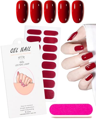 TPZORJX Nagelfolie 16 PCS Gel Nail Nagelfolien Selbstklebend UV Härtend Nail Art Sticker Dekoration Nageldesign Zubehör(Weinrot) von TPZORJX