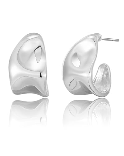 TPZORJX Ohrringe Silber 925 Creolen 14K Vergoldete Ohrringe Hängend Hypoallergen Offene Creolen Gold Tropfen Chunky Statement Silber für Damen Goldschmuck Geschenke-Silber von TPZORJX