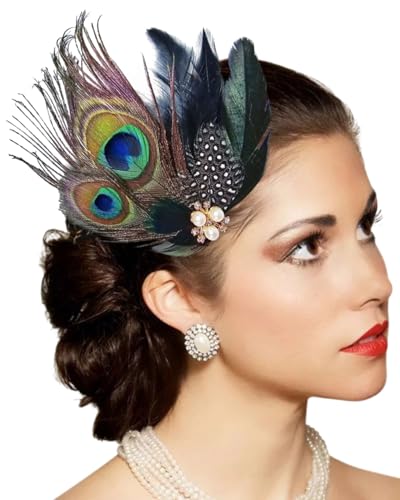 TPZORJX Pfau Kopfschmuck Haarspange,Pfau Haarschmuck,Feder Haarschmuck mit Strassbesatz,Pfauenfeder Haarreif,Karneval Kopfschmuck Damen,Pfau Kostüm für Carnival, Fancy Dress,Themenparty von TPZORJX