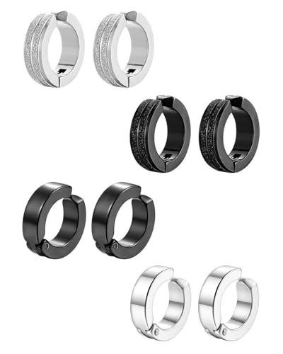 TPZORJX Piercing Clip Ohrringe für Männer/Frauen - Edelstahl Ohrringe Herren,Non Piercing Ohrringe Set mit Geschenkbox,Creolen Edelstahl ohne Loch Fake Ohrstecker Ohrclips Klappcreolen, 4 Paar von TPZORJX