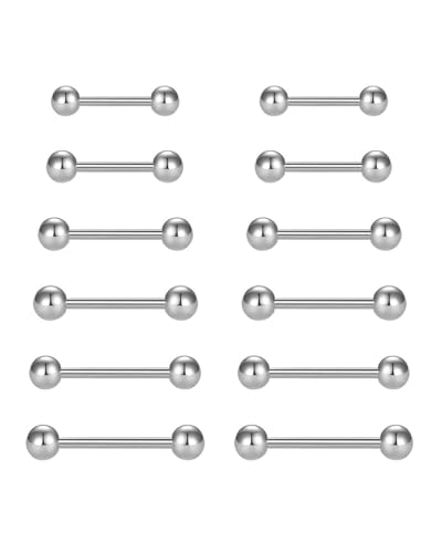 TPZORJX Piercing Set,12 PCS Barbells,Brustwarzenpiercing Zungenpiercing 14G Chirurgenstahl Straight Barbells Zungenring Nippel Shield Ring Piercing Schmuck Stab,8 Größen,Geeignet für Männer und Frauen von TPZORJX