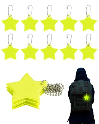 TPZORJX Sicherheits Reflektor Anhänger, 15Stück Stern Reflektoren Kinder Anhänger für Rucksack Schulranzen, Reflektierende Schlüsselanhänger für Schultasche Rucksack Radfahren Gehen Laufen von TPZORJX
