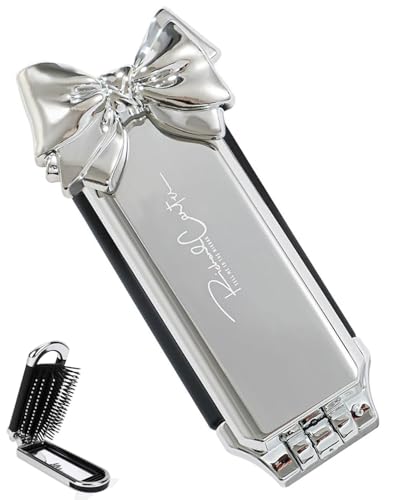 TPZORJX Süße Schleife Reise Haarbürste mit Spiegel Faltbare Mini Haarbürste Pocket Reisebürste Klapp Haarmassagekamm Tragbare Silber Haar-Styling Kamm für Mädchen Frauen von TPZORJX