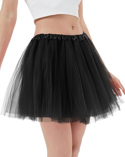 TPZORJX Tüllrock Damen Tutu Klassisch Elastisch 3 Lagig Tüll Tüllrock Rot 80er Rock Tütü Dirndl Damen Kurz Teen Dance Dress Up Party Zubehör Ballett Rot Tanzkleidung Ballettkleidung 80er - Schwarz von TPZORJX