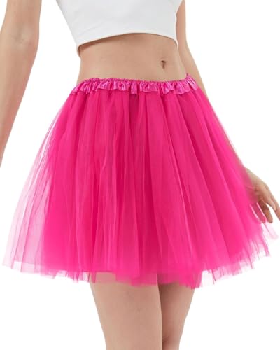 TPZORJX Tüllrock Damen Tutu Klassisch Elastisch 3 Lagig Tüll Tüllrock Rot 80er Rock Tütü Dirndl Damen Kurz Teen Dance Dress Up Party Zubehör Ballett Rot Tanzkleidung Ballettkleidung 80er - Rosenrot von TPZORJX