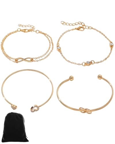 TPZORJX armband gold damen,4 pcs böhmischen Kristallarmbändern mit goldenen Quastenarmbändern,Armschmuck,14K Vergoldet Armbander,geeignet für Damen und Mädchen von TPZORJX