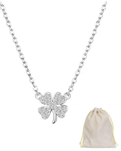 TPZORJX kleeblatt kette，halskette damen，kettenanhänger，Kette Damen Halskette mit Kleeblatt Zirkonia Vierblättriges Glücksbringer Anhänger aus Halskette für Frauen Mädchen，Mit 1 Aufbewahrungstasche von TPZORJX
