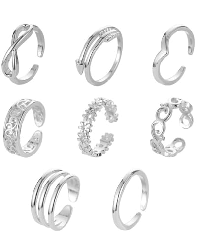 TPZORJX zehenring, 8 teiliges Zehenring-Set für Damen,zehenring silber,Fußkettchen und Zehenring, verstellbares Fußkettchen, Fußschmuck von TPZORJX