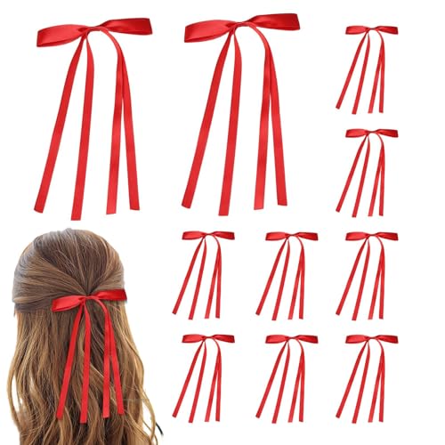TQEBWUS Damen-Haarschleifen-Clip, Damen-Haarschleifen-Clip, 10 Stück Schleifen-Clips, Band-Haarspangen, Rutschfeste lange Satin-Haarschleife, eleganter Haarschmuck für Mädchen von TQEBWUS