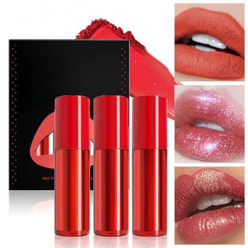 TQEBWUS Lippenstift-Sets für Frauen,Mattes Lippenstift-Set | 3 Stück Mattflüssiger Lippenstift Matter Lipgloss,Leichtes flüssiges Lippenstift-Set, Lipgloss-Set für Lippen, Wangen, Augen von TQEBWUS