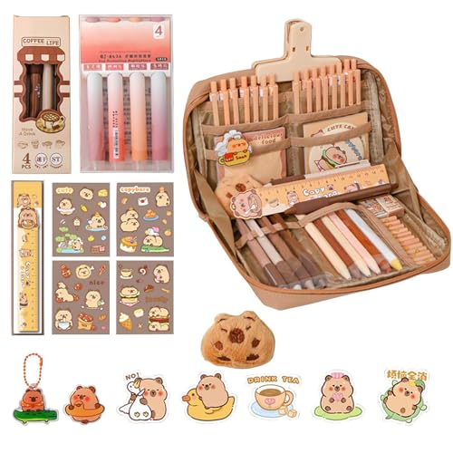 TQEBWUS Schreibset - Niedliches Capybara Schreibset Mit Sticker - Tierische Stiftetasche Canvas Schreibmaterial Für Schule Büro Mit Sticker Anstecker TQEBWUS Schreibset - Niedliches Capybara Schreibset Mit Sticker - Tierische Stiftetasche Canvas Schreibmaterial Für Schule Büro Mit Sticker Anstecker von TQEBWUS