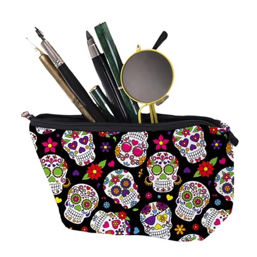 TQEBWUS Totenkopf Federmäppchen,Federmäppchen Totenkopf | Kreatives Federmäppchen,Gothic-Federmäppchen, großes Fassungsvermögen, Make-up-Beutelhalter, Organizer, Schreibwarentasche für die Schule von TQEBWUS