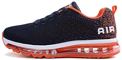 tqgold Sportschuhe Herren Damen Laufschuhe Turnschuhe Sneakers Leichte Schuhe (Dunkelblau Orange,45 Größe) von tqgold