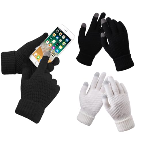 Handschuhe Herren, 2 Paar Winterhandschuhe Herren Touchscreen Warme Thermo Fleece Strickhandschuhe für Outdoor Sport Laufen Radfahren Freizeit, Damen Winterhandschuhe mit Fleecefutter von TQPUWT