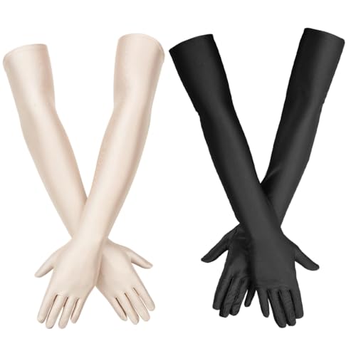 Women’s Gloves, 2 Paar Handschuhe Damen Elegant, Handschuhe Lang, Satin Classic Abendhandschuhe, Abendhandschuhe Lang Opernhandschuhe 1920er Handschuhe für Classic Opera Party von TQPUWT