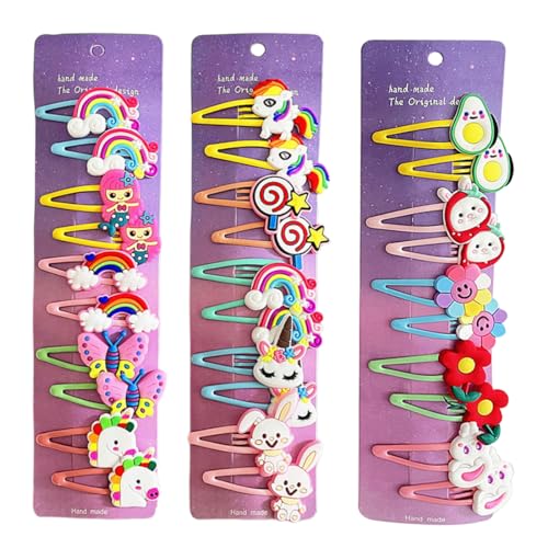 süße Haarspangen, 30 Stück Haarspangen Set, Haarschmuck Mädchenschmuck mit süßen Motiven, modische Haar-Accessoires für Mädchen, Mehrfarbig, Avocado, Regenbogen, Einhorn von TQPUWT