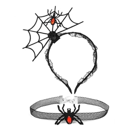 TQUXNGA 2 x Cosplay-Party, Spinnennetz-Form, Haarreifen und Spitzen-Choker, Punk, lustiges Kostüm, Neuheit für Halloween-Party von TQUXNGA