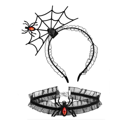 TQUXNGA 2 x Cosplay-Party, Spinnennetz-Form, Haarreifen und Spitzen-Choker, Punk, lustiges Kostüm, Neuheit für Halloween-Party von TQUXNGA
