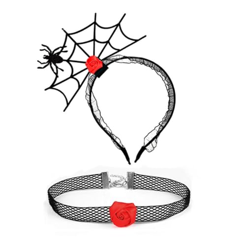 TQUXNGA 2 x Cosplay-Party, Spinnennetz-Form, Haarreifen und Spitzen-Choker, Punk, lustiges Kostüm, Neuheit für Halloween-Party von TQUXNGA