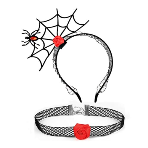 TQUXNGA 2 x Cosplay-Party, Spinnennetz-Form, Haarreifen und Spitzen-Choker, Punk, lustiges Kostüm, Neuheit für Halloween-Party von TQUXNGA