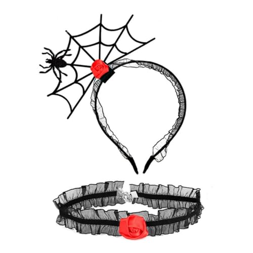 TQUXNGA 2 x Cosplay-Party, Spinnennetz-Form, Haarreifen und Spitzen-Choker, Punk, lustiges Kostüm, Neuheit für Halloween-Party von TQUXNGA