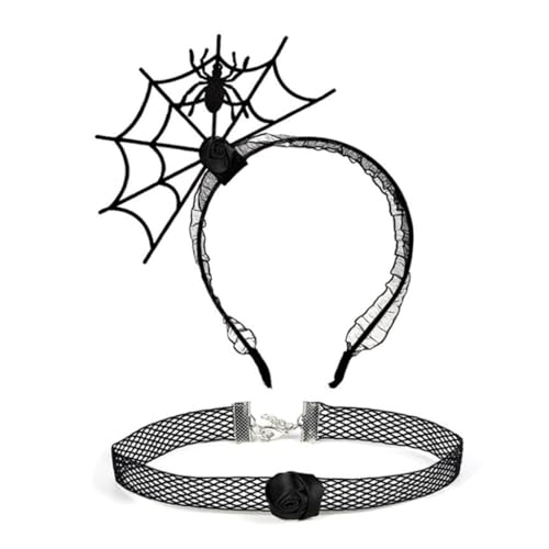 TQUXNGA 2 x Cosplay-Party, Spinnennetz-Form, Haarreifen und Spitzen-Choker, Punk, lustiges Kostüm, Neuheit für Halloween-Party von TQUXNGA