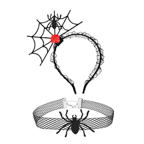 TQUXNGA 2 x Cosplay-Party, Spinnennetz-Form, Haarreifen und Spitzen-Choker, Punk, lustiges Kostüm, Neuheit für Halloween-Party von TQUXNGA