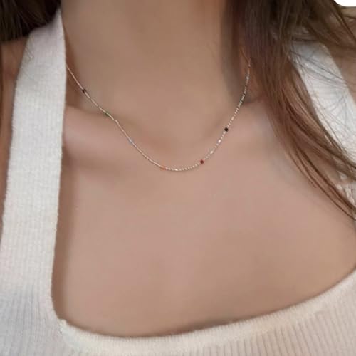 TQUXNGA Artistics Schmuck-Set mit Regenbogenperlen und zarten Ketten, die minimalistische oder maximalistische Stile verbessern, einzigartige Schicht-Halskette, Einheitsgröße, Wie beschrieben, Wie von TQUXNGA