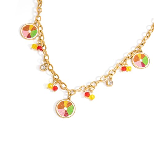 TQUXNGA Bunte Halskette mit süßem Obstmotiv, verstellbare Halskette, handgefertigter Pullover-Kette, Modeschmuck, Accessoire für Damen, Outdoor-Party-Schmuck, Einheitsgröße, Wie beschrieben, Wie von TQUXNGA