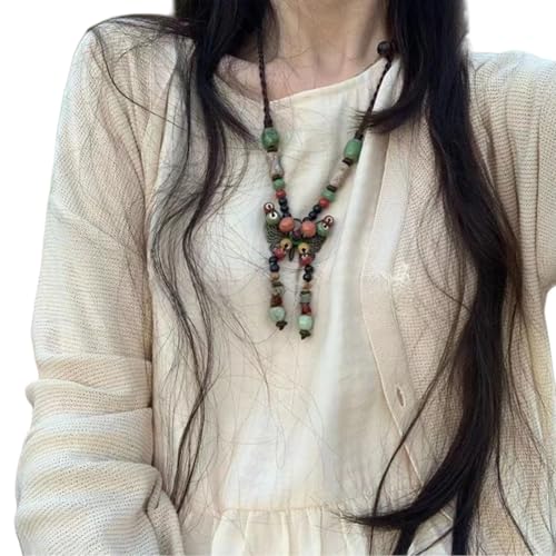 TQUXNGA Ethnische Retro-Keramik-Schmetterling-Halskette, handgefertigter Schmuck, verstellbare Schnur, modisches Accessoire, Geschenk, ethnische Wiederbelebung, Modeschmuck, 1, Kristall, Achat von TQUXNGA