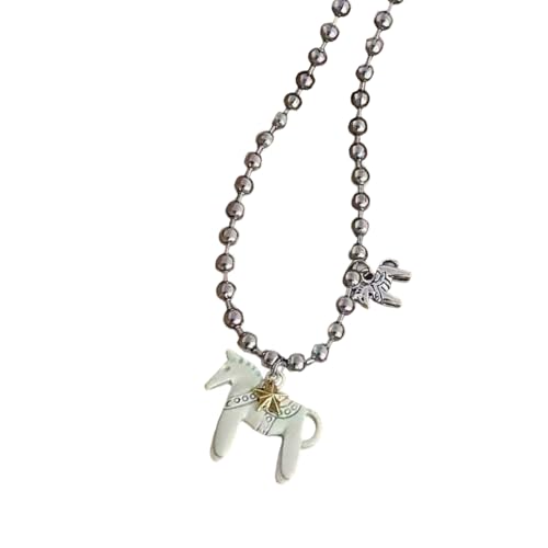 TQUXNGA Künstlerische Pferdeanhänger-Halskette, stabile Metalllegierung, alltägliche Eleganz, für Damen, modisch, allergiebeständig, Legierungskette, Einheitsgröße, Wie beschrieben, Wie beschrieben von TQUXNGA