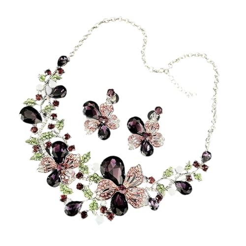 TQUXNGA Modisches Zinks-Schmuck-Set aus Legierung mit Strasssteinen, bequeme Passform, Halskette und Ohrringe für vielseitige Outfits, Modeschmuck-Set für Damen, Einheitsgröße, Wie beschrieben, Wie von TQUXNGA