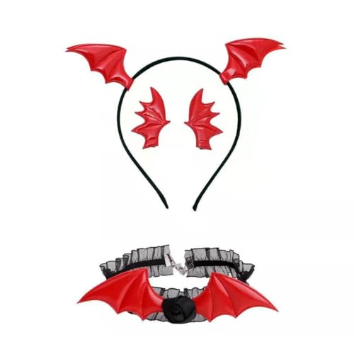 TQUXNGA Punk Kopfschmuck Fledermausflügel Halloween Paar Haarspange Choker Haarreif Teufelsflügel Cool Girl Fledermaus Flügel Thema von TQUXNGA