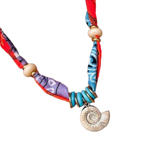 TQUXNGA Sea Inspired Handmade Fabric Beaded Shell Pendant Necklace Adjustable Length Lightweight For Daily Wear Gift Theme Handmade Fabric Bead Necklace von TQUXNGA