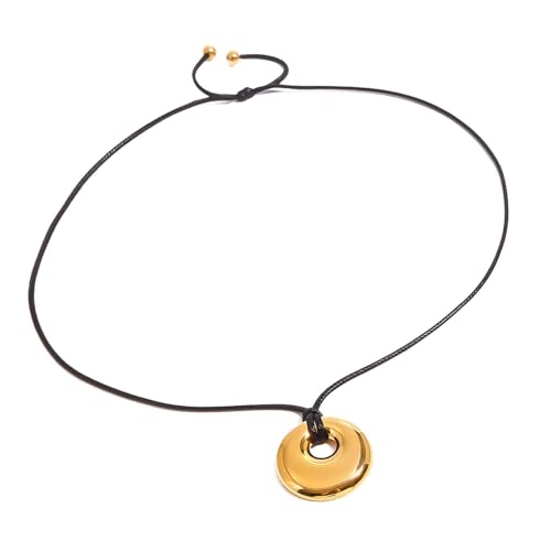 TQUXNGA Stilvolle schwarze Kordel-Halskette mit Lederanhänger, moderner Schmuck, bequemes schwarzes Seil für Damen, für den täglichen Gebrauch, hohler Anhänger, Einheitsgröße, Wie beschrieben, Wie von TQUXNGA