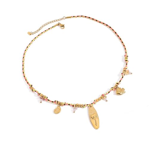 TQUXNGA Verstellbare Halskette, buntes Seil, Edelstahl-Anhänger, Halskette, handgefertigt, geflochtene Kordel, Schmuck für Damen und Mädchen, Strand, Edelstahl-Halskette, Einheitsgröße, Wie von TQUXNGA