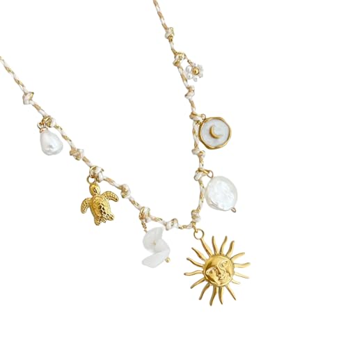 TQUXNGA Vielseitiger Strandschmuck, Muschel-Seestern/Sonnenmond/Seepferdchen-Anhänger mit verstellbarem Knoten für den täglichen Gebrauch, Knoten-Design, Seilkette, Einheitsgröße, Wie beschrieben, Wie von TQUXNGA