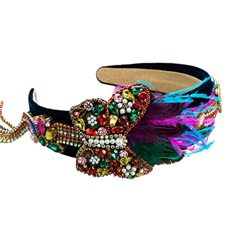 Feder Stirnband Barock Strass Haarschmuck Damen Party Haarband Haarband(MULTI) von TQVLNMCR